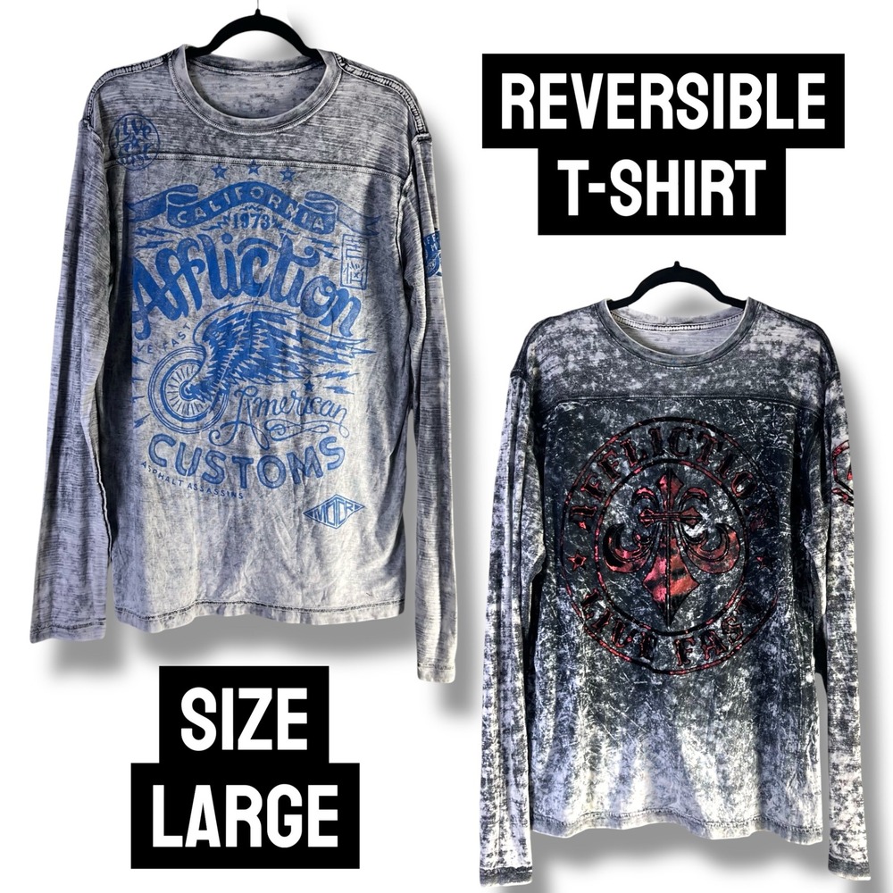 Affliction Mens Sz Large Reversible T Shirt Moto Y2K Grunge Streetwear Edgy Goth